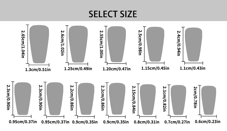 The size of press on nails